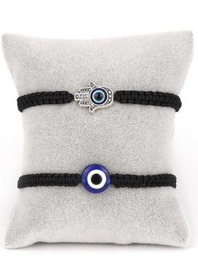 2PCS Blue Evil Eye Couple Bracelet Sets for Woman Men Charm0