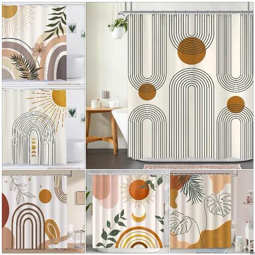 abstract Bohemian shower curtain Medieval arch Sun leaf Mode