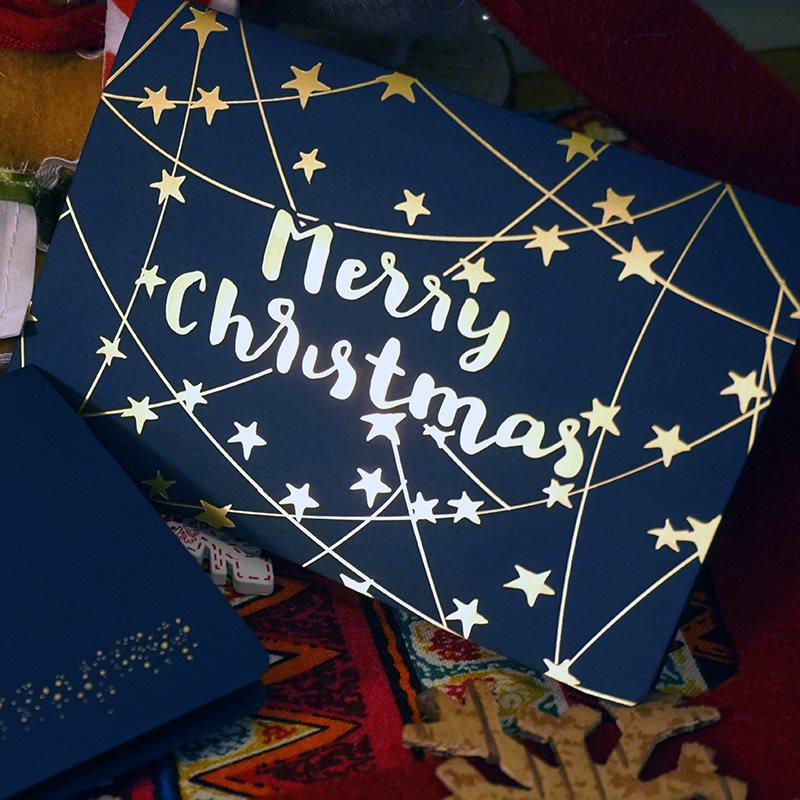 Christmas Reindeer Card Set Gold Foil Greeting with Envelope