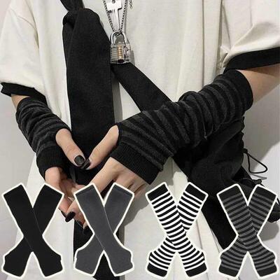 Y2K Gothic Lolita Gloves Arm Cover Harajuku Arm Warmers Blac