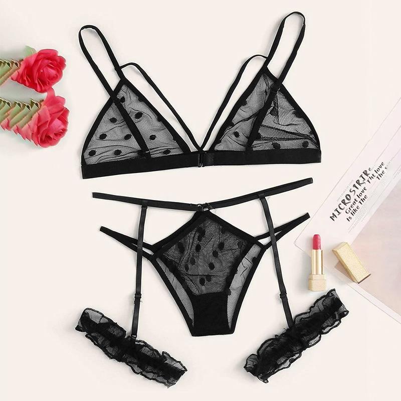 less Bra Thong Garters Polka Dot Bralette Sexy Lingerie Sets
