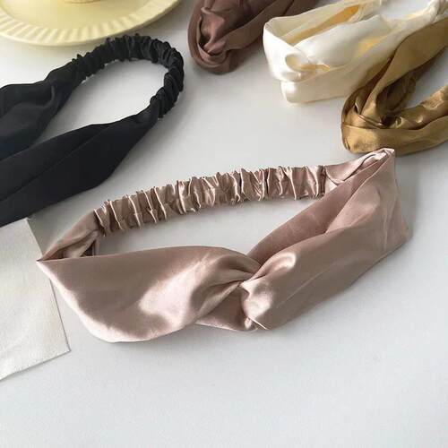 Satin Silk Solid Cross Top Knot Headband Elastic Hair Band