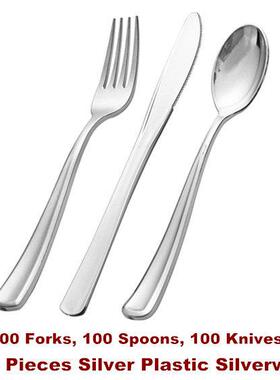 Silver Plastic Silverware Disposable Cutlery Forks Spoons