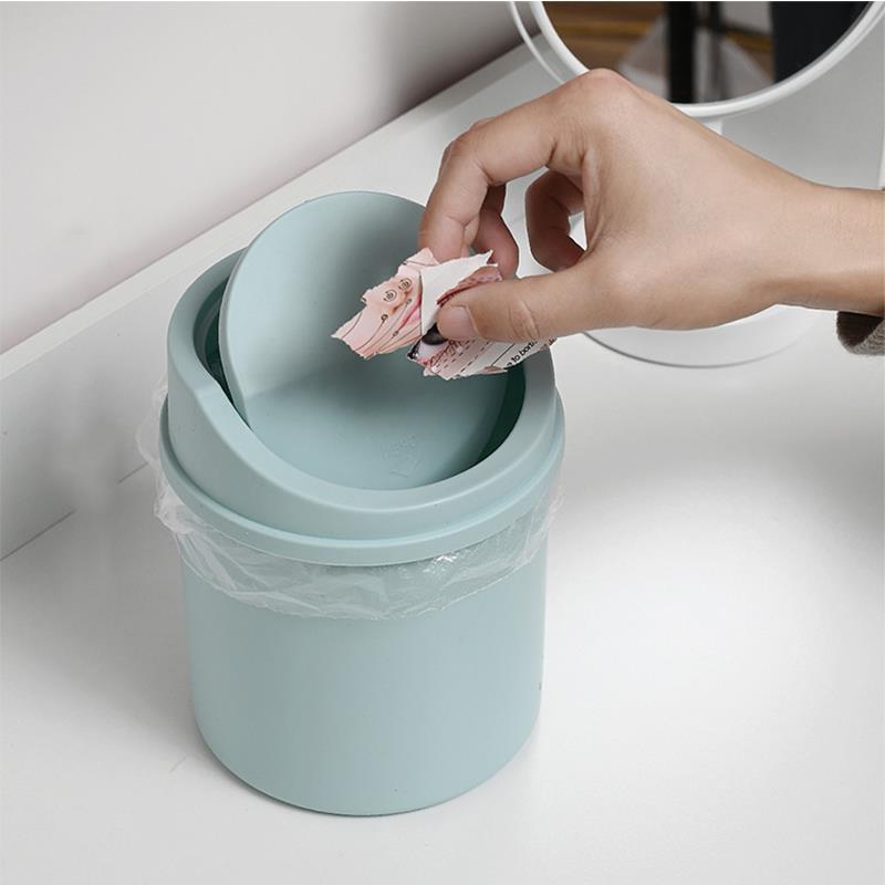 Mini Desktop Bin Small Trash Can Tube with Cover Bedroom Tra
