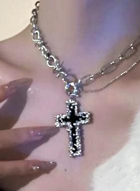 Cross pendant necklace women欧美珍珠项链暗黑十字吊坠锁骨链