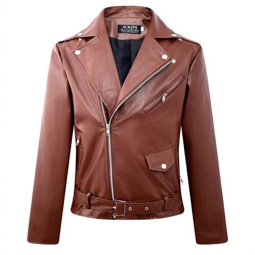 Men PU Leather Jacket Motorcycle Fashion Slim Fit Leather