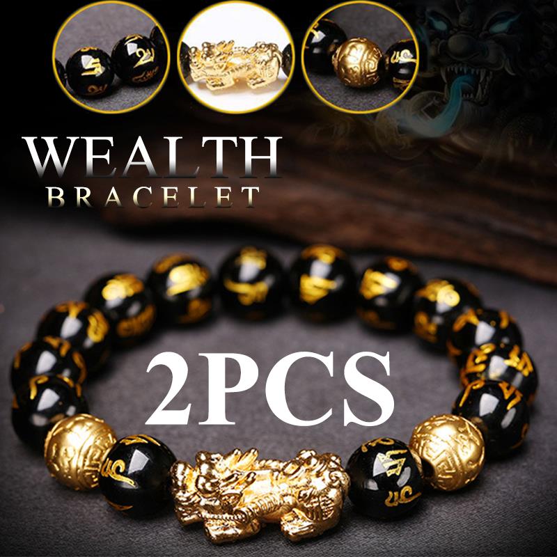 2PCS Feng Shui Black Obsidian Wealth Bracelets for Women