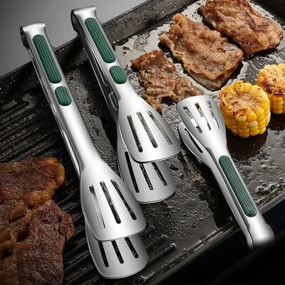 1pc Non Slip Stainless Steel Food Tongs Meat Salad Bread Cli
