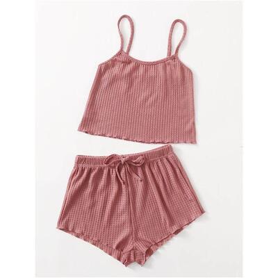 外贸性感吊带短裤家居服睡衣2件套装 homewear pajama set women
