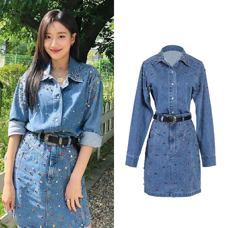 [] Li Naen spring new age-reducing nail drill denim coat fas