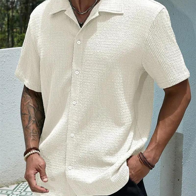 Solid color casual loose button shirt 纯色休闲宽松短袖衬衫男