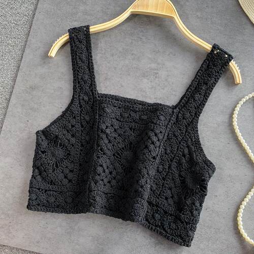 Short Cutout Camisole Loose U-Neck 短款镂空吊带背心宽松U字领