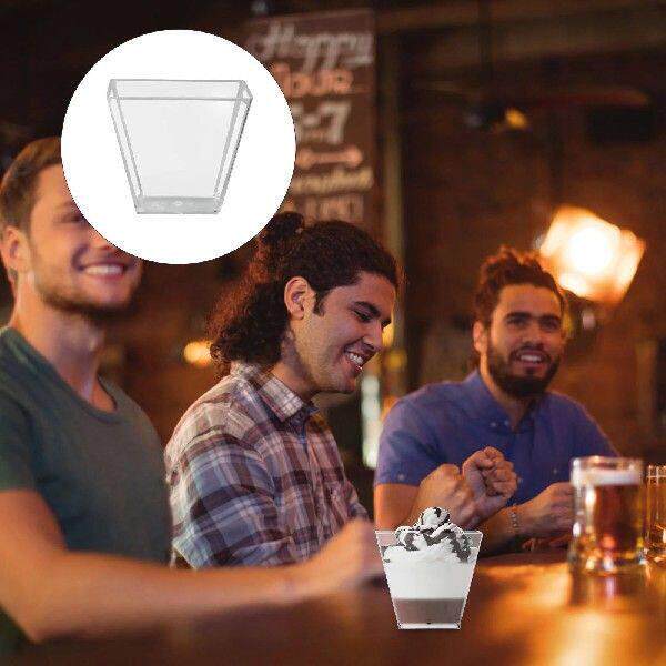 100PCS 60ML Transparent Dessert Cups Hard Plastic Trapezoid