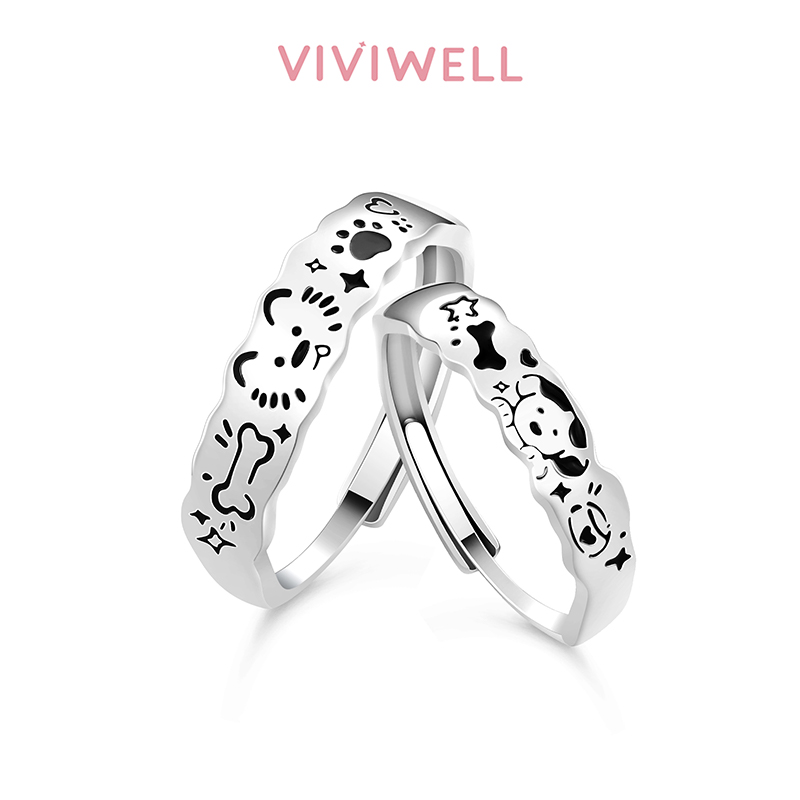 VIVIWELL可爱猫狗925银戒指男女