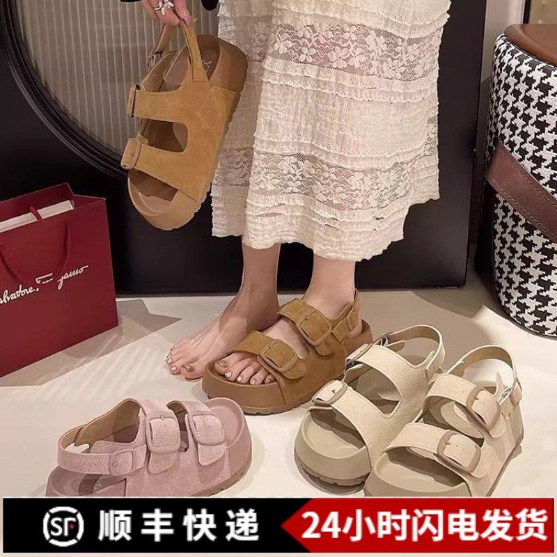 勃肯凉鞋女夏外穿2025新款时尚厚底轻便防滑休闲网红复古沙滩凉鞋