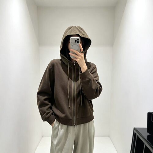 2026秋季卫衣绒衫新款连帽拉链卫衣女宽松休闲德绒外套慵懒风上衣