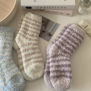 珊瑚绒袜子女冬季加绒加厚月子袜产后毛绒家居睡眠睡觉穿的地板袜