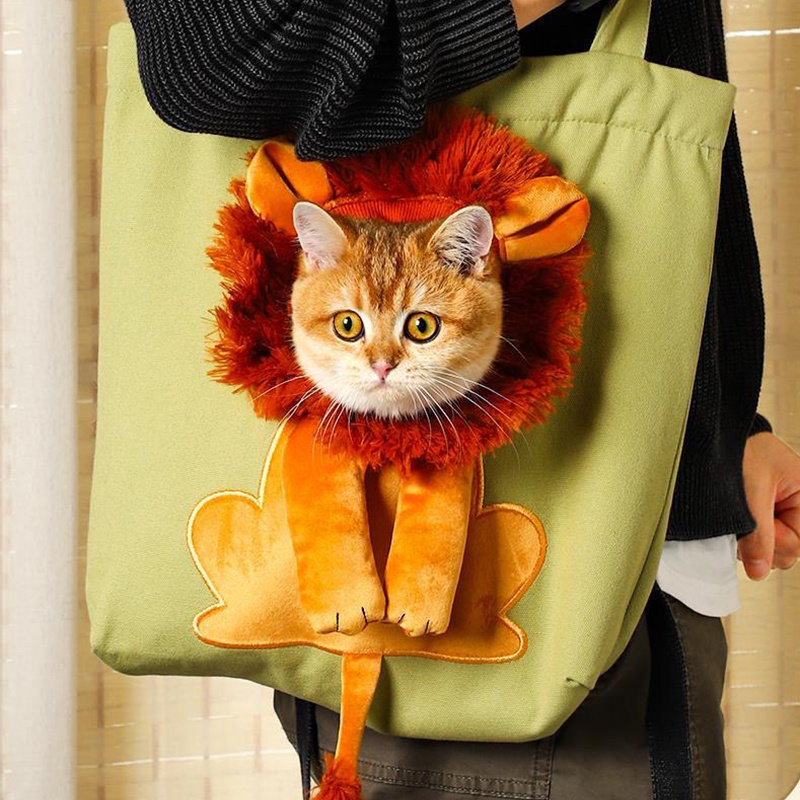 猫袋子外出便携包外出小狮子露头宠物包小型犬帆布单肩挎包溜猫袋