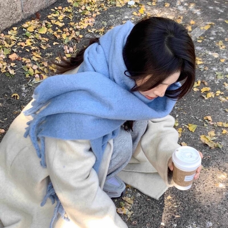 初中生围巾女2025新款高级韩系氛围感仿马海毛加厚保暖百搭围脖