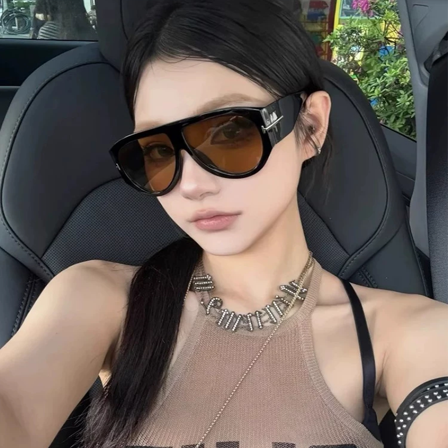 飞行员墨镜女复古大框墨镜时髦简约百搭显脸小方圆脸太阳眼镜女