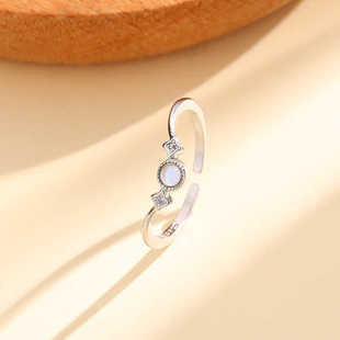 幻彩月光石四芒星戒指创意ins韩轻奢精致闪钻星星锆石开口食指环