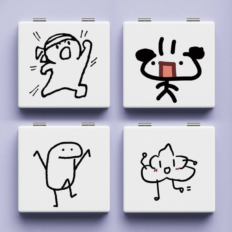 个性搞怪小表情小镜子简约小众学生化妆镜便携随身补妆镜子双面镜