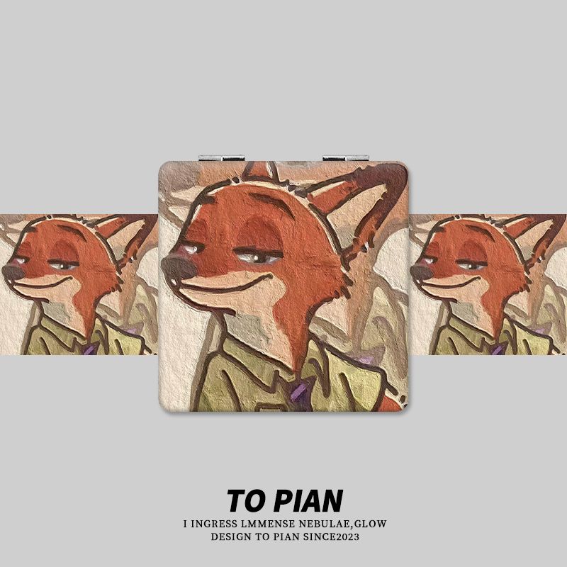 油画动漫尼克小镜子随身带折叠便携化妆镜可爱学生手持补妆镜女款