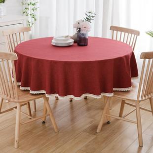 红色圆桌子桌布布艺棉麻喜庆订婚结婚过年大圆形餐桌布台布圆桌布