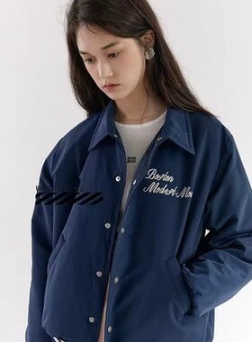 国现速发 Modest Mood美式街头字母刺绣夹棉棒球服翻领夹克外套女