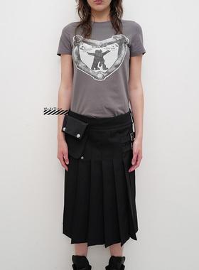 正品 OPENYY 25春夏绑带一片式屁帘工装学院风大口袋百褶中长裙