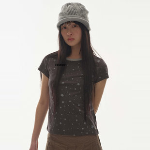 正品 coyseio 25ss新款甜美银河星星撞色拼接棉质修身短袖T恤男女