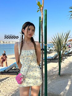 国现6折 Danielle Guizio小清新碎花吊带连衣裙甜美海边度假短裙