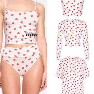 正品SKIMS卡戴珊情人节系列桃心莫代尔舒适T恤家居服吊带长袖睡衣