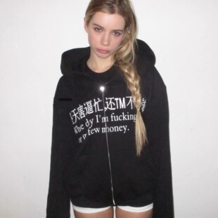 买手店速发 Praying 美式趣味印花拉链连帽衫个性字母卫衣男女款