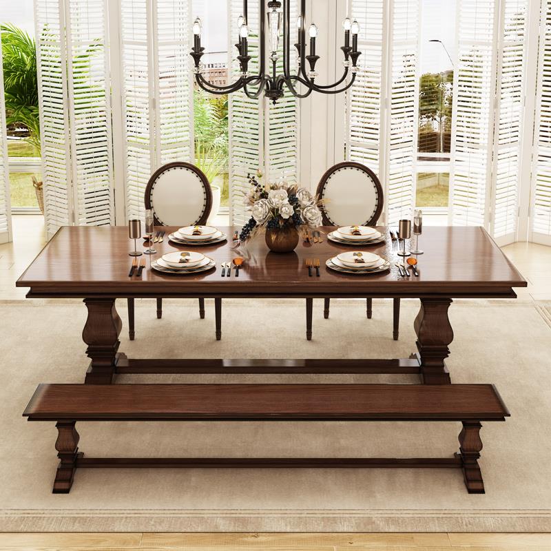 美式轻奢实木餐桌法式餐厅桌椅组合欧式原木桌子复古饭桌做旧长桌