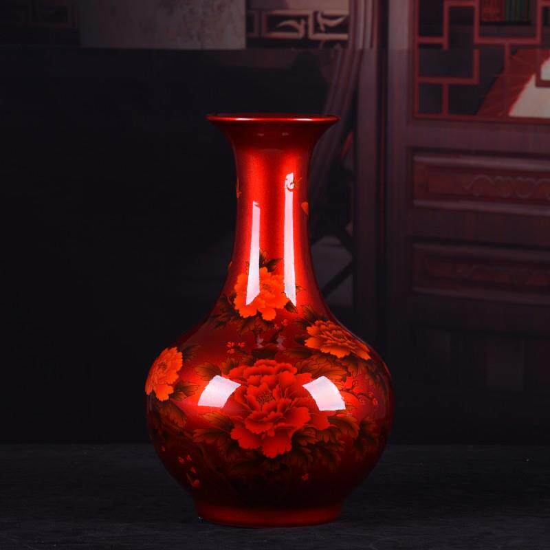 厂家陶瓷工艺品水晶釉牡丹花花插中式家居时尚柜台装饰