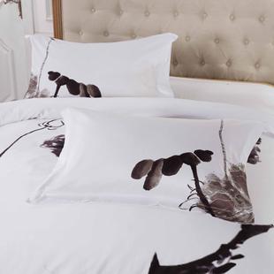 贡缎印花四件套酒店宾馆床上用品60支全棉床单被套民宿客栈布草