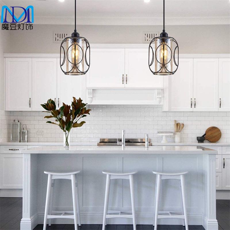 跨境复古农舍吊灯插入吊绳调光开关厨房岛琥珀色玻璃工业插头灯具