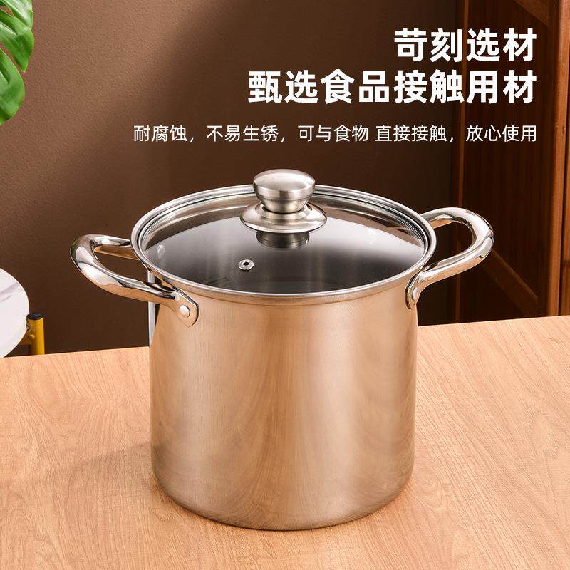 跨境不锈钢汤锅六件套加厚加高可视玻璃盖多用汤锅出口贸易特高锅