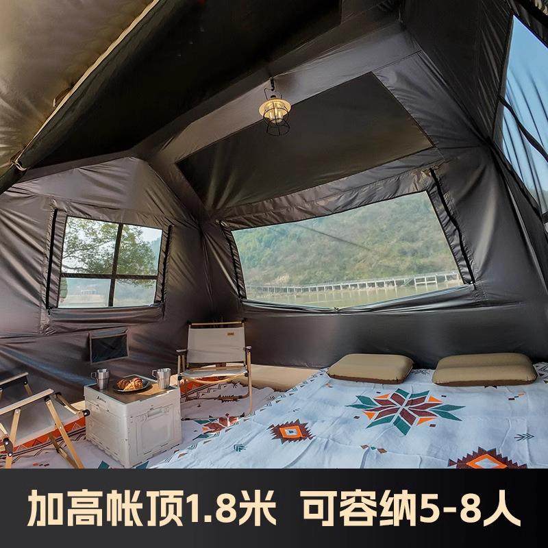 户外野营露营屋脊速开免安装帐篷天幕二合一超大黑胶防晒加高便携