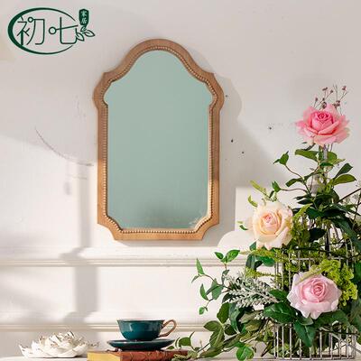 摩洛哥风民宿浴室镜 复古实木墙面装饰镜子 美式复古实木框化妆镜