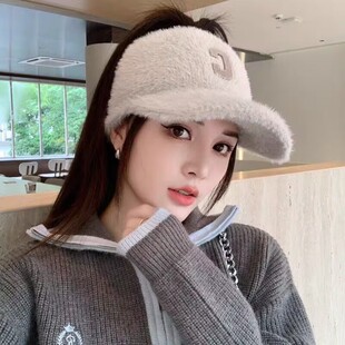 可扎马尾空顶鸭舌帽女秋冬季时尚洋气显脸小加厚保暖针织毛线帽子
