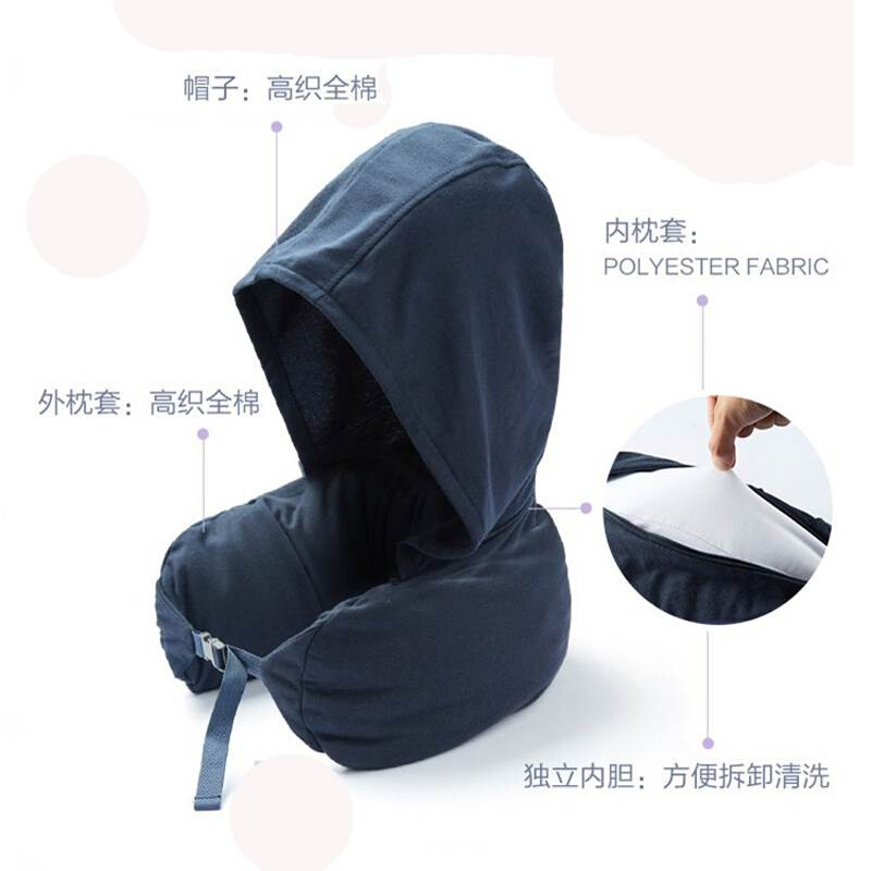 头枕办公室睡觉神器颈枕车内旅行u型枕连J帽子脖Q子靠枕u枕坐车午