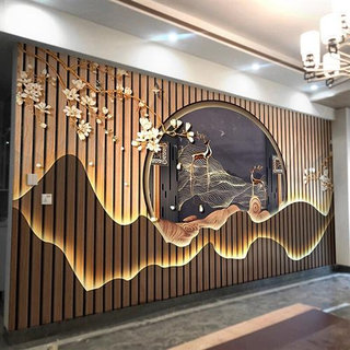 3D竹木纤维集成墙板电视背景墙客厅沙发茶室酒店办公室装饰护墙板