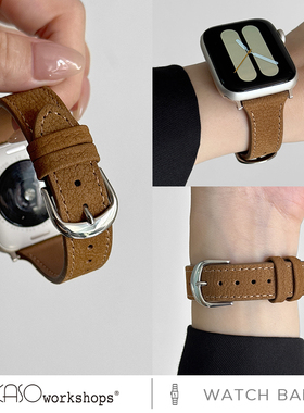 KASO适用iwatch11手表带s9新款细版磨砂真皮applewatch女款ultra苹果手表带s8s7s6s5表带s4s3秋冬se2腕带s10
