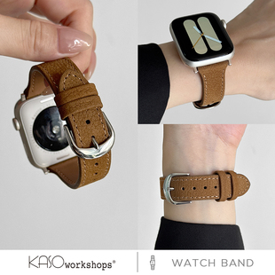 ultra苹果手表带s8s7s6s5表带s4s3秋冬se2腕带s10 磨砂真皮applewatch女款 KASO适用iwatch11手表带s9新款 细版
