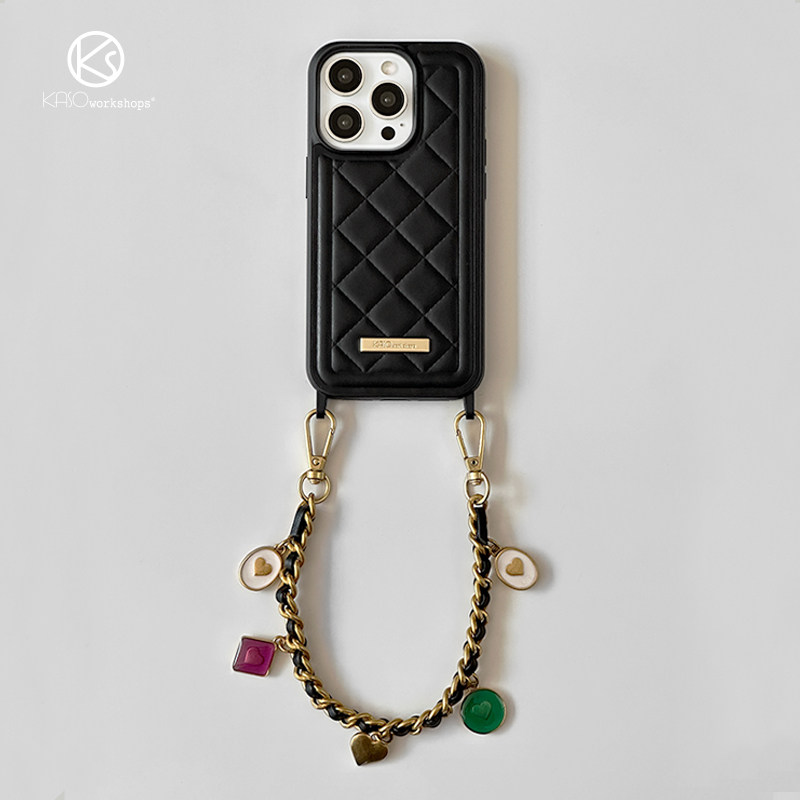 KASOns小菱格子苹果15手机壳高级感皮质新款适用iPhone14/13promax小香风纯色12pro全包镜头防摔11网红女款