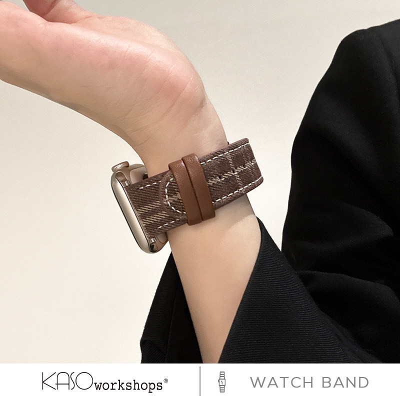 KASO秋冬新款复古格纹皮革iwatch手表带s11适用applewatch女款ultra苹果9表带小众腕带s10高级感se替换表带,智能设备,智能手表手环表带/腕带,淘宝优惠券,粉丝福利购,淘宝优惠卷