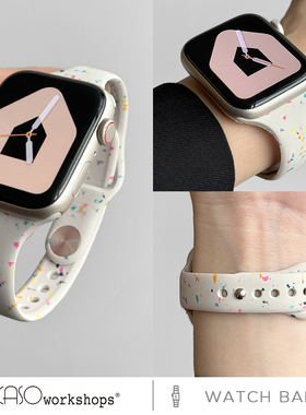 KASO适用苹果手表S9表带iWatch新款applewatch硅胶s11手星光色彩绘表带Ultra2男女高级感SE运动创意腕带夏天