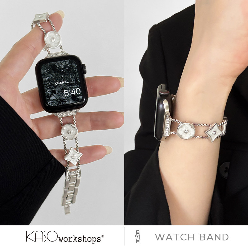KASO新款金属链条纤细款四叶链条适用苹果手表applewatch替换s10女9高级感ultra腕带se小众时尚iwatch表带s11